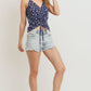 Printed Jersey Front Gathered Sleeveless Top