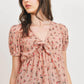 Front Tie Floral Waffle Top