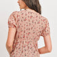 Front Tie Floral Waffle Top