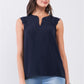 Navy Slit Neckline Scallop Hem Shoulder Detail Loose Fit Tank Top