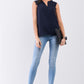 Navy Slit Neckline Scallop Hem Shoulder Detail Loose Fit Tank Top