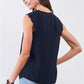 Navy Slit Neckline Scallop Hem Shoulder Detail Loose Fit Tank Top