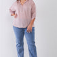 Plus Striped Frill Neck Gathered Sleeve Detail Button-down Relaxed Boho Top