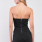 Black Sleeveless Strapless Faux Leather Insert Trim Sweetheart Neck Bodycon Mini Dres