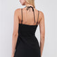 Black Slim Fit Sleeveless V-neck Front Corset Inspired Tie-up Detail Cocktail Mini Dress