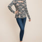 Army Camo Printed Cut Out Neckline Long Sleeves Casual Basic Top