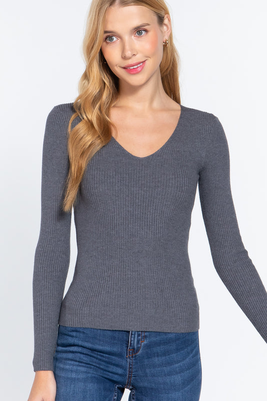 V-neck Viscose Rib Sweater