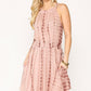 Tie Dye Halter Neck Waist Smocked Dress With Side Tie And Pockets