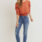 Smocked Band Top With Shirring Puff Sleeve