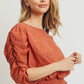 Smocked Band Top With Shirring Puff Sleeve
