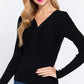 Long Slv V-neck Knotted Sweater