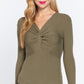 Long Slv V-neck Knotted Sweater