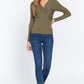 Long Slv V-neck Knotted Sweater