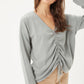 A V-neckline Drawstring Ruched Top