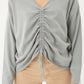 A V-neckline Drawstring Ruched Top