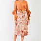 Fuzzy long ruffle sleeve v-neck self-tie front detail cropped top