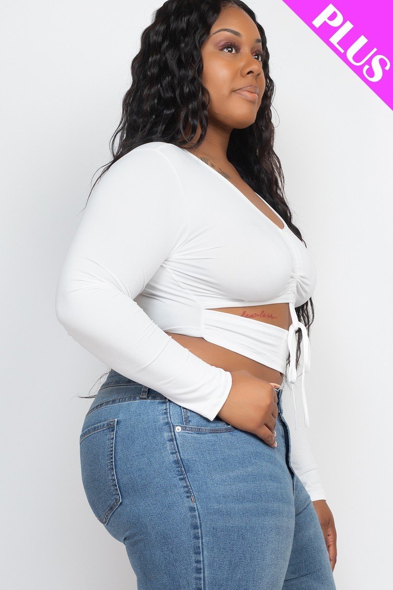 Plus Size Drawstring Ruched Cutout Crop Top