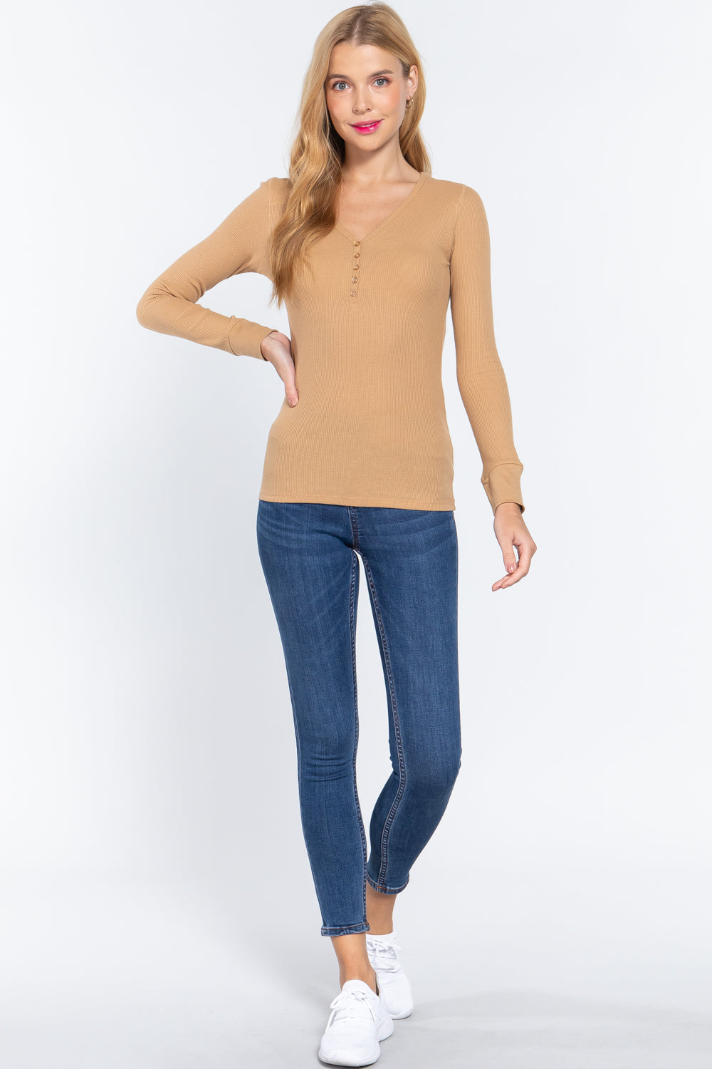 Long Slv V-neck Placket Thermal Top