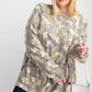Plus Size Long Sleeve Distressed Printed Rayon Pullover Top