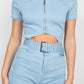 Belted Zip-up Denim Romper