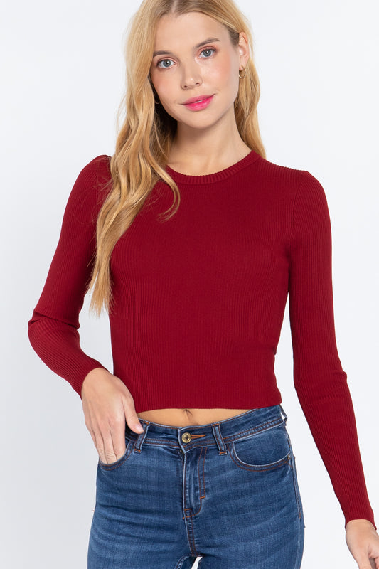 Long Slv Open Back Sweater Top