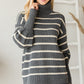 Heavy Knit Striped Turtle Neck Knit Sweater