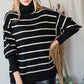 Heavy Knit Striped Turtle Neck Knit Sweater