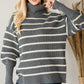 Heavy Knit Striped Turtle Neck Knit Sweater