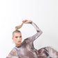 Purple-grey Lightning Print Mock Neck Long Sleeve With Finger Loop Fitted Catsuit /jumpsuit