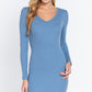 Long Slv V-neck Mini Rib Dress