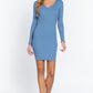 Long Slv V-neck Mini Rib Dress