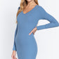 Long Slv V-neck Mini Rib Dress