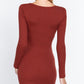 Long Slv V-neck Mini Rib Dress
