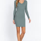 Long Slv V-neck Mini Rib Dress