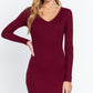 Long Slv V-neck Mini Rib Dress