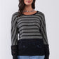Black Striped Glitter Weave Crochet Trim Detail Long Sleeve Sweater Top
