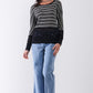 Black Striped Glitter Weave Crochet Trim Detail Long Sleeve Sweater Top