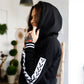 Black Contrast Lace Up Sleeve Detail Striped Cuff & Hem Hooded Sweatshirt