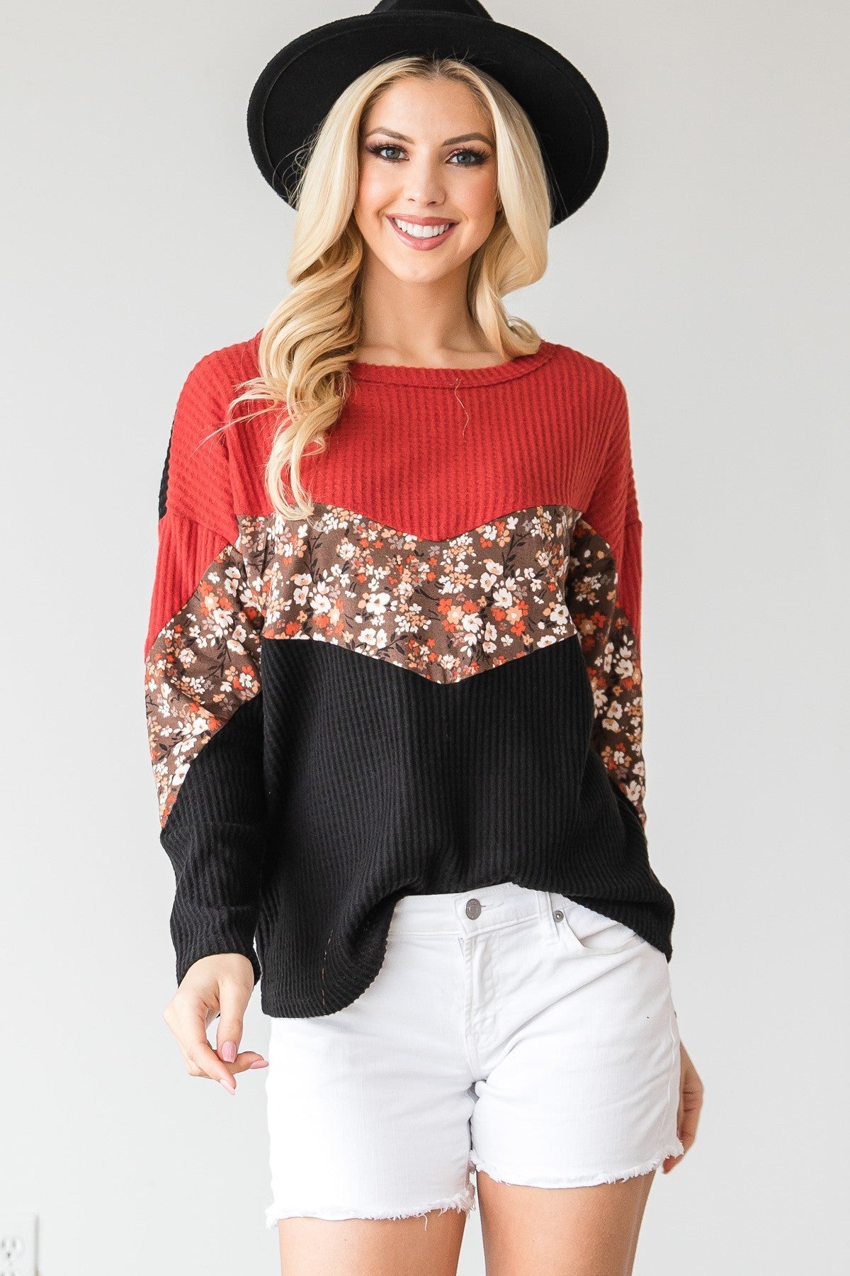 Unique Color-block Long Sleeve Top