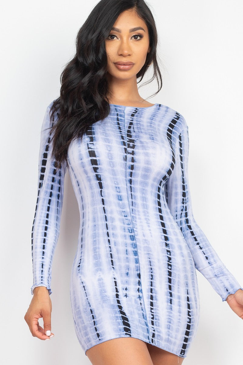 Tie-dye Printed Lettuce Trim Bodycon Dress