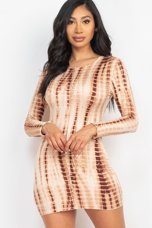 Tie-dye Printed Lettuce Trim Bodycon Dress