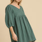 Gauze Slub V-neck Frayed Edge Detail Tunic Dress