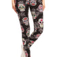 5-inch Long Yoga Style Banded Lined Skull Printed Knit Legging With High Waist