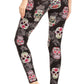 5-inch Long Yoga Style Banded Lined Skull Printed Knit Legging With High Waist