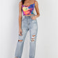 Multi Color Neon Tie-dye Lurex Cowl Neck Sleeveless Crop Top