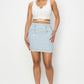 Button Frayed Denim Mini Skirt