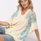 Texture Knit And Print Mixed Hi Low Hem Top