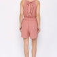 Textured Woven And Smocking Waist Romper With Back Open And Tie
