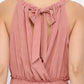 Textured Woven And Smocking Waist Romper With Back Open And Tie
