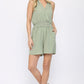 Textured Woven And Smocking Waist Romper With Back Open And Tie